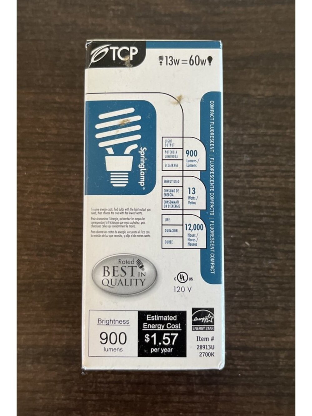 TCP SpringLamp Energy Efficient Bulbs 850 LUMENS —12000/hr BULBS 13W= 60W